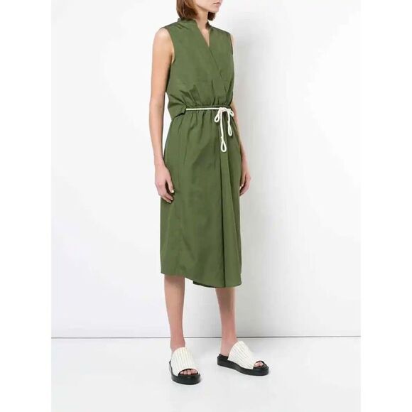 VINCE Cedar Green Rope Belted Cutout Back Utility Midi Dress - Picture 2 of 16